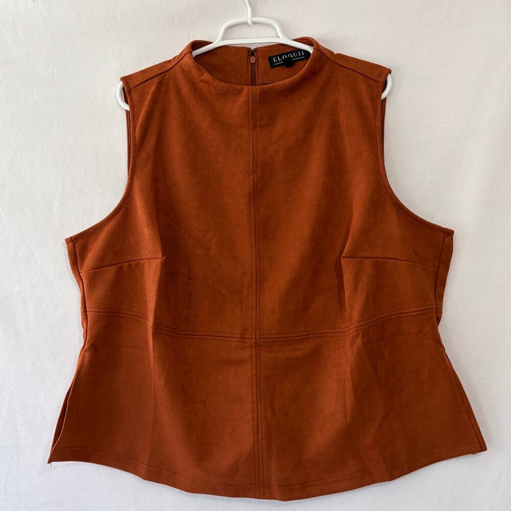 Eloquii Sleeveless Blouse Womens Plus 22 Brown Faux Suede High Neck Tank Top - Picture 2 of 11